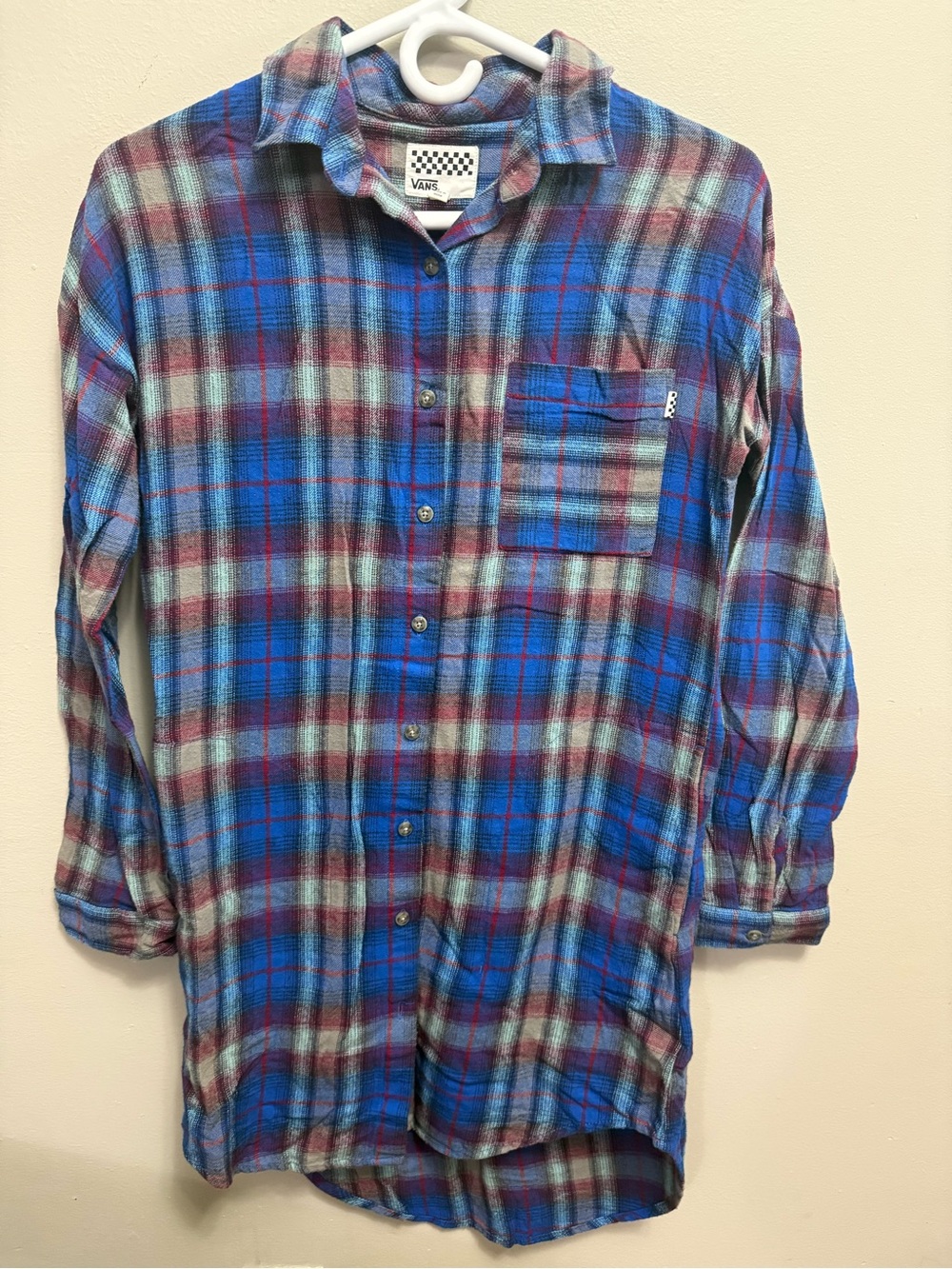 Vans Women's Blue Plaid Button-Up Flannel Shirt Dress/Tunic Size Small